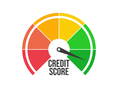 Excellent credit score. Credit rating indicator isolated on white background. The arrow points to green color. Credit score gauge. Design for app, banner and poster. Vector illustration