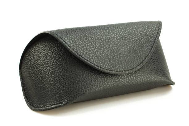 istock Closed black leather sunglasses case isolated on white background. Eyeglass container 1425667980