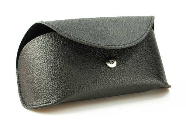 istock Black leather sunglasses case isolated on white background. Eyeglass container 1425667984