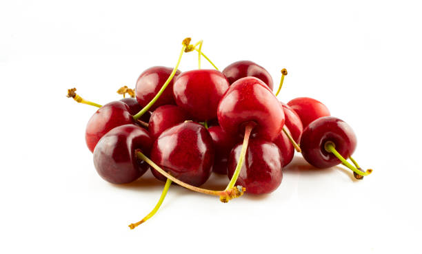 istock Group of bright cherries with stem isolated on white background 1425669757