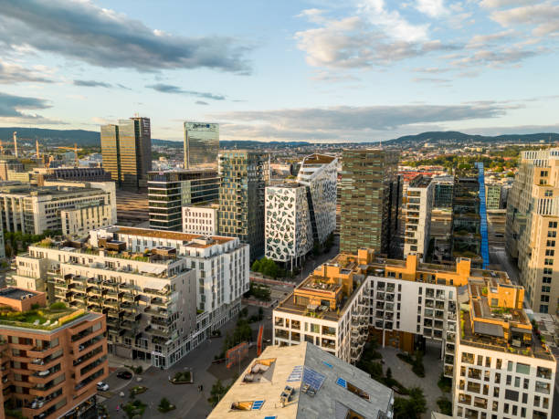Oslo, Norway - September 9, 2022: Aerial photo modern architecture in Oslo Norway