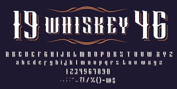 ヴィンテージウエスタンフォント、アルコール、理髪店書体 - whisky alcohol bottle hard liquor点のイラスト素材／クリップアート素材／マンガ素材／アイコン素材