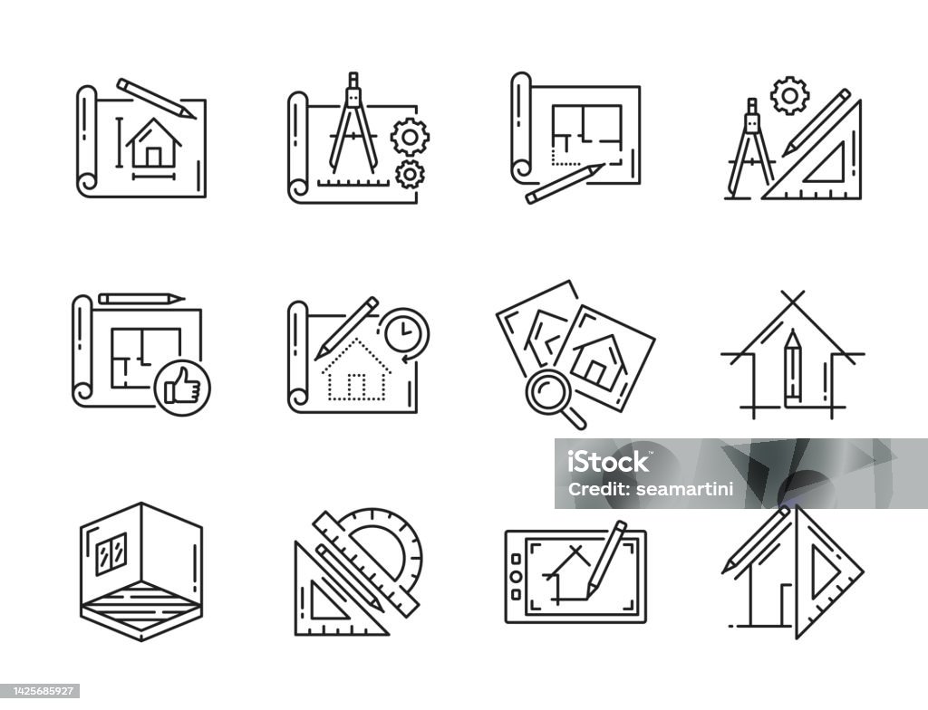 Architect development and interior design icons - 免版稅圖示圖庫向量圖形 Architect development and interior design icons - 免版稅圖示圖庫向量圖形