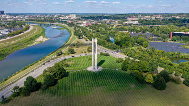 Ariel Of dayton Carillon Bell Tower Dayton Ohio landmark carillon stock pictures, royalty-free photos & images