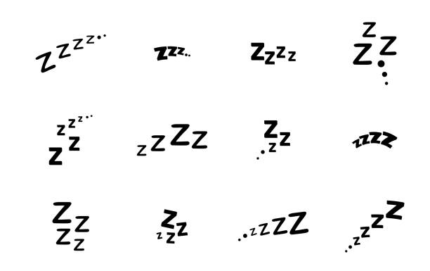 zzz zzzz bett schlaf schnarchen symbole, schlummern nickerchen z sound - letter z stock-grafiken, -clipart, -cartoons und -symbole