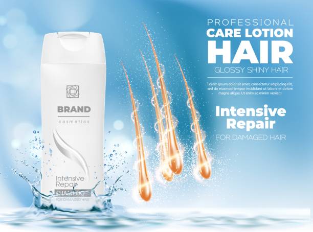 реалистичный шампунь и светлые волосы с брызгами воды - махать моделью stock illustrations