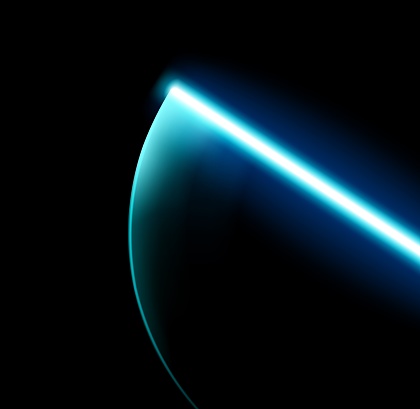 Light sword motion effect. Glow saber with blue neon beam of vector laser blade on dark background. Sweep of futuristic lightsaber, light sword or saber with glowing light trail. Space weapon