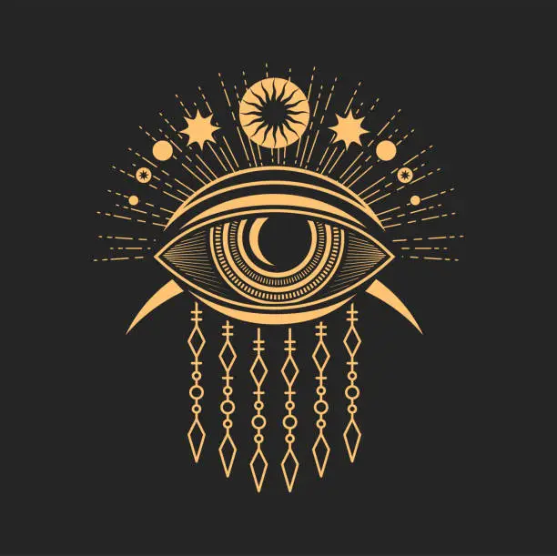 Vector illustration of Esoteric symbol magic eye tattoo occult mason sign