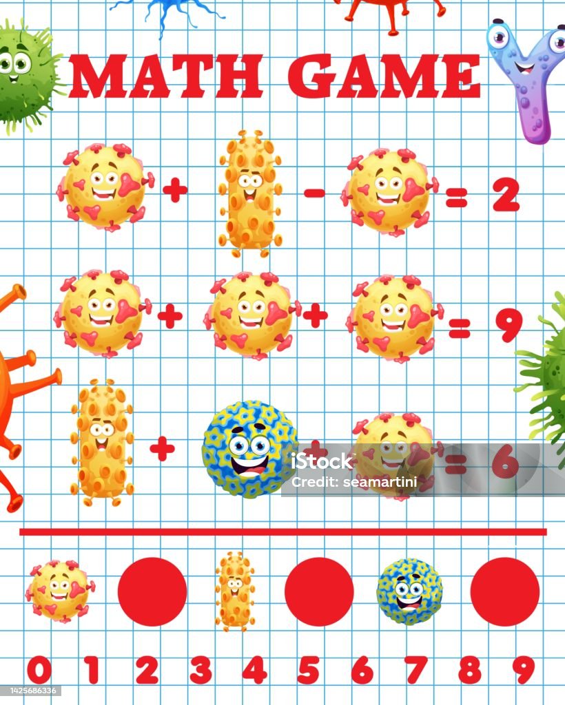 Math Germ Game Cartoon Virus And Microbe Characters Math Game Stock Illustration ...