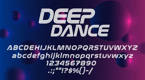 musikschrift alphabet, club party trance schriftart - organization electronics industry dance and electronic data stock-grafiken, -clipart, -cartoons und -symbole