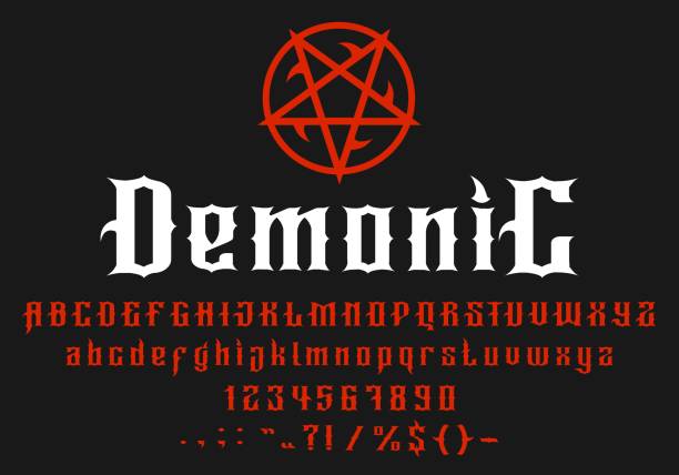 ilustrações de stock, clip art, desenhos animados e ícones de devil font alphabet, horror goth typography type - satanic