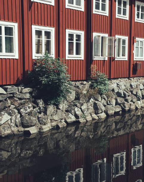 Red building next to canal