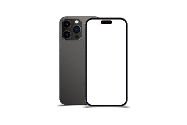 istock Set Mock-up of realistic Smartphones. Two modern telephones. Front side with screen and back side with cameras isolated on white background with shadow. Flat vector illustration EPS 10. 1425697859