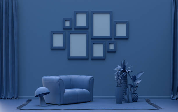 istock flat dark blue color room, gallery wall template with eight frames 1425703551