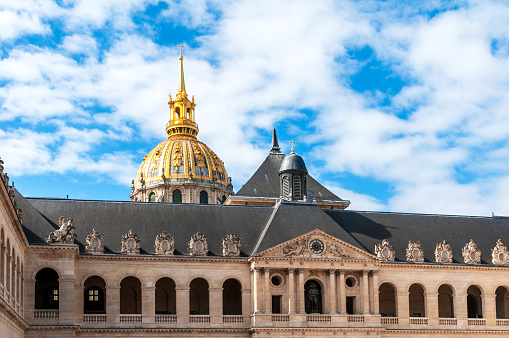Golden cupola of The Invalides, Saint louis cathedral, in Paris