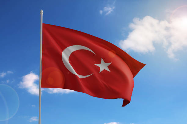 istock Flag of Turkey on blue sky. 3d illustration. 1425709072