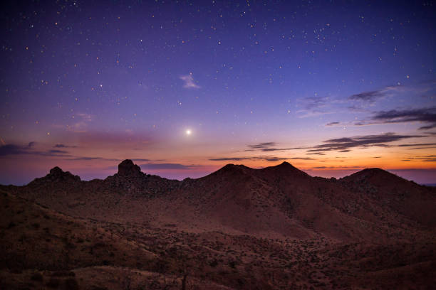 Aris landscape in the Mojave National Preserve in California. The preserve was established to protect nature and local animal species. This image is part of a series of views taken at different times of day from the same location; a time lapse is also available.