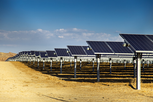 Solar panels in the Mojave Desert in California.