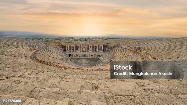 Ampitheater At Ruins Ancient City Hierapolis In Pamukkale Town Turkey Stock Photo - Download Image Now