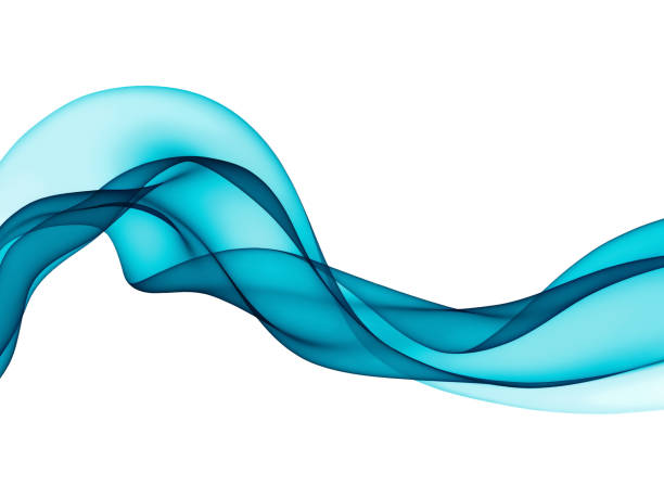추상적 인 파란색 흔들기 리본, 흰색에 고립 됨 - wispy smoke steam swirl 뉴스 사진 이미지