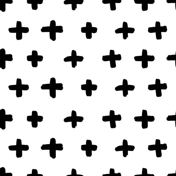 Vector illustration of Simple hand drawn geometric pattern. Trendy monochrome brush marks.