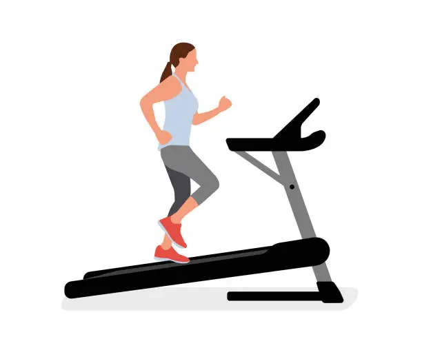 Vector illustration of Vector illustration of a woman running on a treadmill.