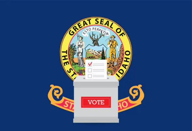 Vector illustration of State flag and ballot box. Presidential elections in Idaho State