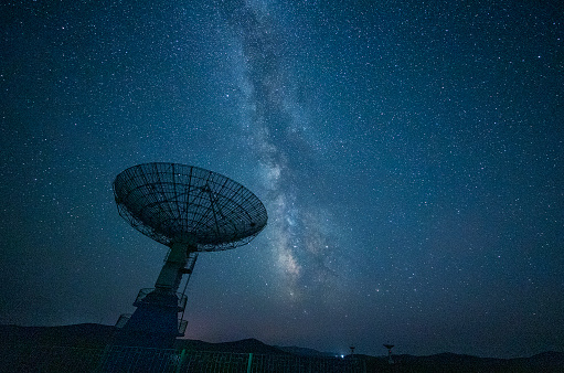 Radio telescope at night