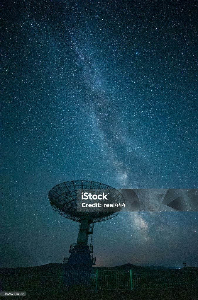 Radio telescope at night Satellite Stock Photo