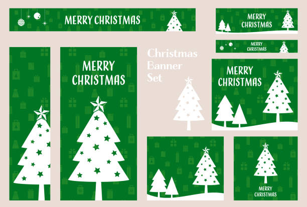 Cute Christmas tree banner set Cute Christmas tree banner set sail boat clipart pictures stock illustrations