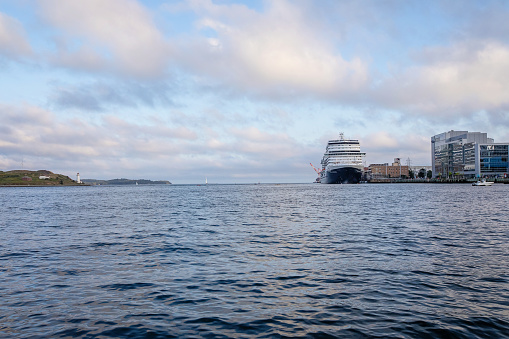 Halifax, Canada - August 30, 2022. A cruise ship docked at the Port of Halifax.