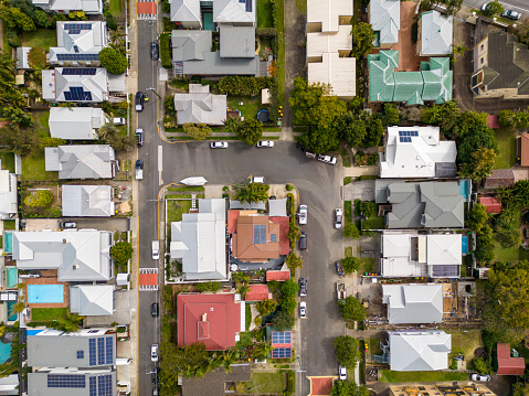 Top down aerial view of the Brisbane, Queensland suburb of West End