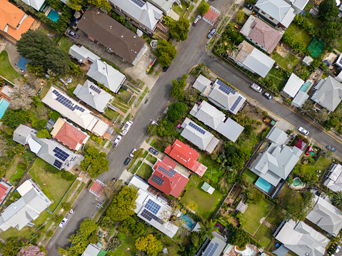 Top down aerial view of the Brisbane, Queensland suburb of West End