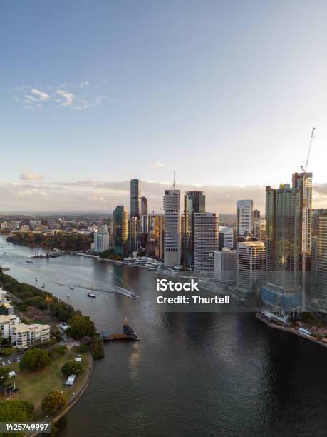 View Of The Story Bridge And Brisbane Cbd Skyline Stock Photo - Download Image Now - Aerial View, Architecture, Australia