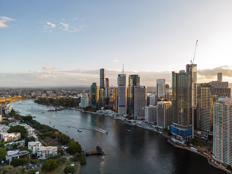 View of the Story Bridge and Brisbane CBD Skyline at sunset