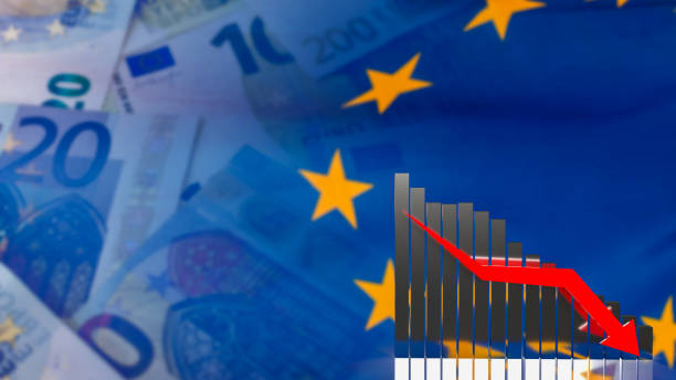 istock The business chart arrow down on EURO flag background  3d rendering 1425751182