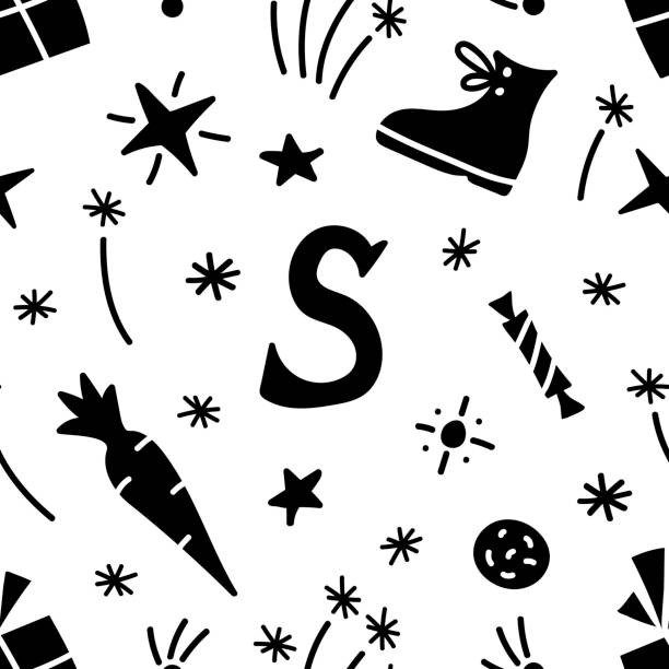 stockillustraties, clipart, cartoons en iconen met simple vector black and white seamless pattern. traditional feast day of saint nicholas, sinterklaas. for wrapping paper prints, gifts. - pepernoten