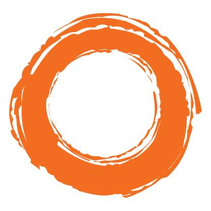 Grunge circle brush stroke isolated on white background. Orange paint grunge circle. Brush stroke vector.