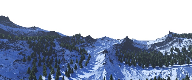 3D illustration snowy mountains Isolate on white background