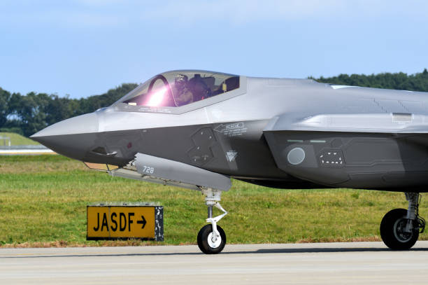 Japan Air Self-Defense Force Lockheed Martin F-35A Lightning II stealth multirole fighter. Aomori Prefecture, Japan - September 11, 2022:Japan Air Self-Defense Force Lockheed Martin F-35A Lightning II stealth multirole fighter. misawa japan stock pictures, royalty-free photos & images