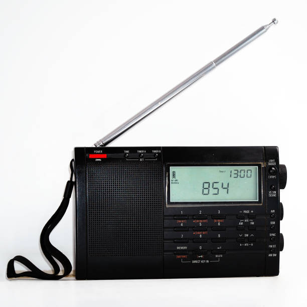 istock Modern black shortwave radio with antenna and digital display on white background 1425762587