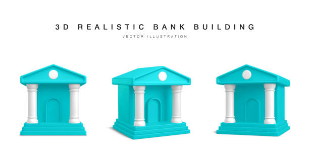 ilustrações, clipart, desenhos animados e ícones de prédio do banco 3d. conjunto de ícones bancários realistas em posição diferente. ilustração vetorial - federal building currency dollar sign commercial activity