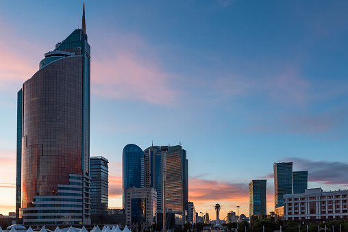 The central part of the capital of Kazakhstan - the city of Astana in the early morning