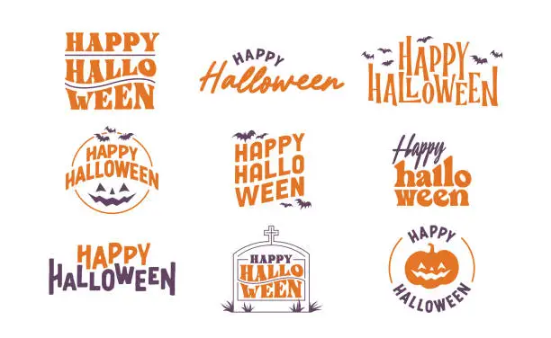Vector illustration of Happy Halloween lettering. Holiday lettering for banner, poster, greeting card or party invitation. Vector illustration.