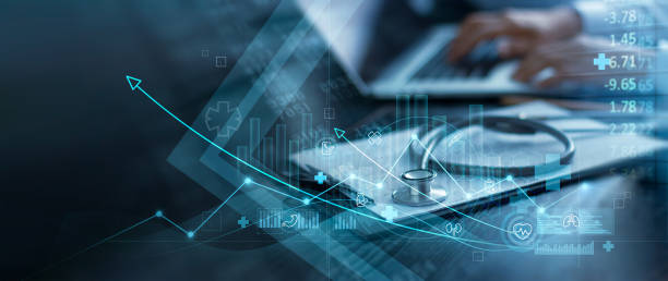 Healthcare business graph and data of Medical business growth, 
Businessman analyzing data and growth chart, investment, financial and banking, Medical business report on global network. stock photo