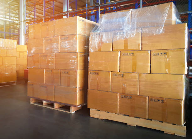 istock Packaging Boxes Wrapped Plastic Stacked on Pallets in The Warehouse. Supply Chain. Storehouse Distribution. Cargo Shipping Supplies Warehouse Logistics. 1425770146