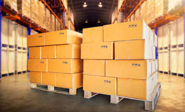 istock Packaging Boxes Stacked on Pallets in Storage Warehouse. Supply Chain. Storehouse Distribution. Cargo Shipping Supplies Warehouse Logistics. 1425770147