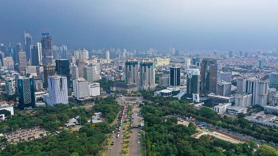 Aerial view of office buildings in the Central Business district of Jakarta in Indonesia capital city.