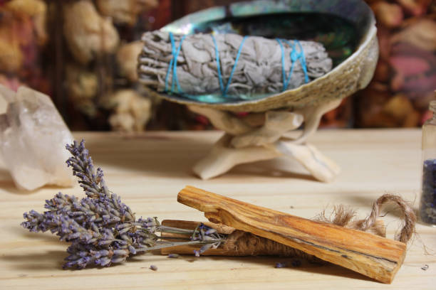 istock Dried Lavender With Palo Santo Wood and Abalone Shell For Smudging Ritual 1425775607
