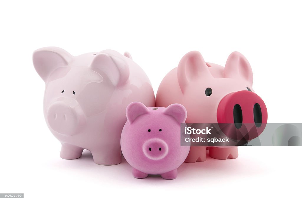 Family of piggy banks with clipping path Piggy Bank Stock Photo